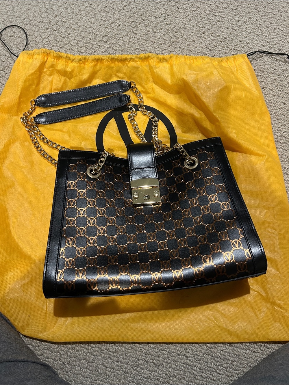 Mario Valentino Black & Gold Chain Tote Bag
